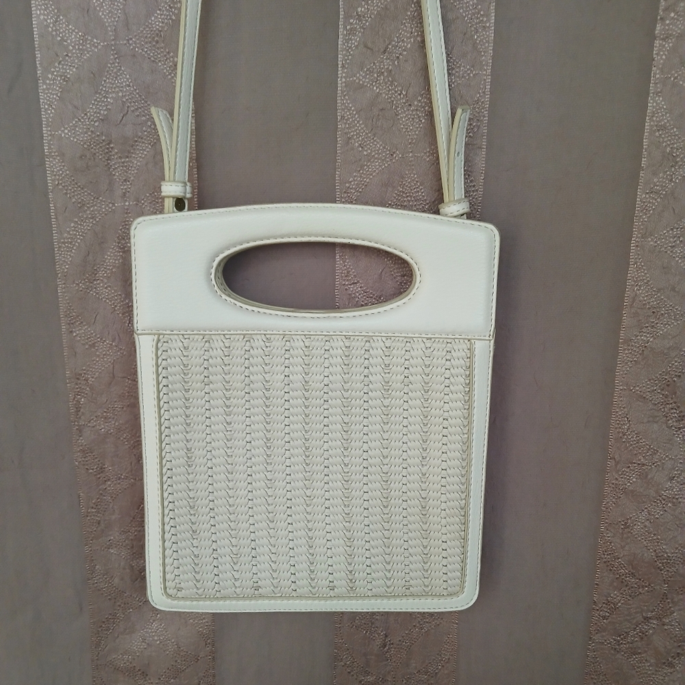 💎Anthropologie Women's Bag Blair Textured Crossbody Elegant Cream Woven Handbag